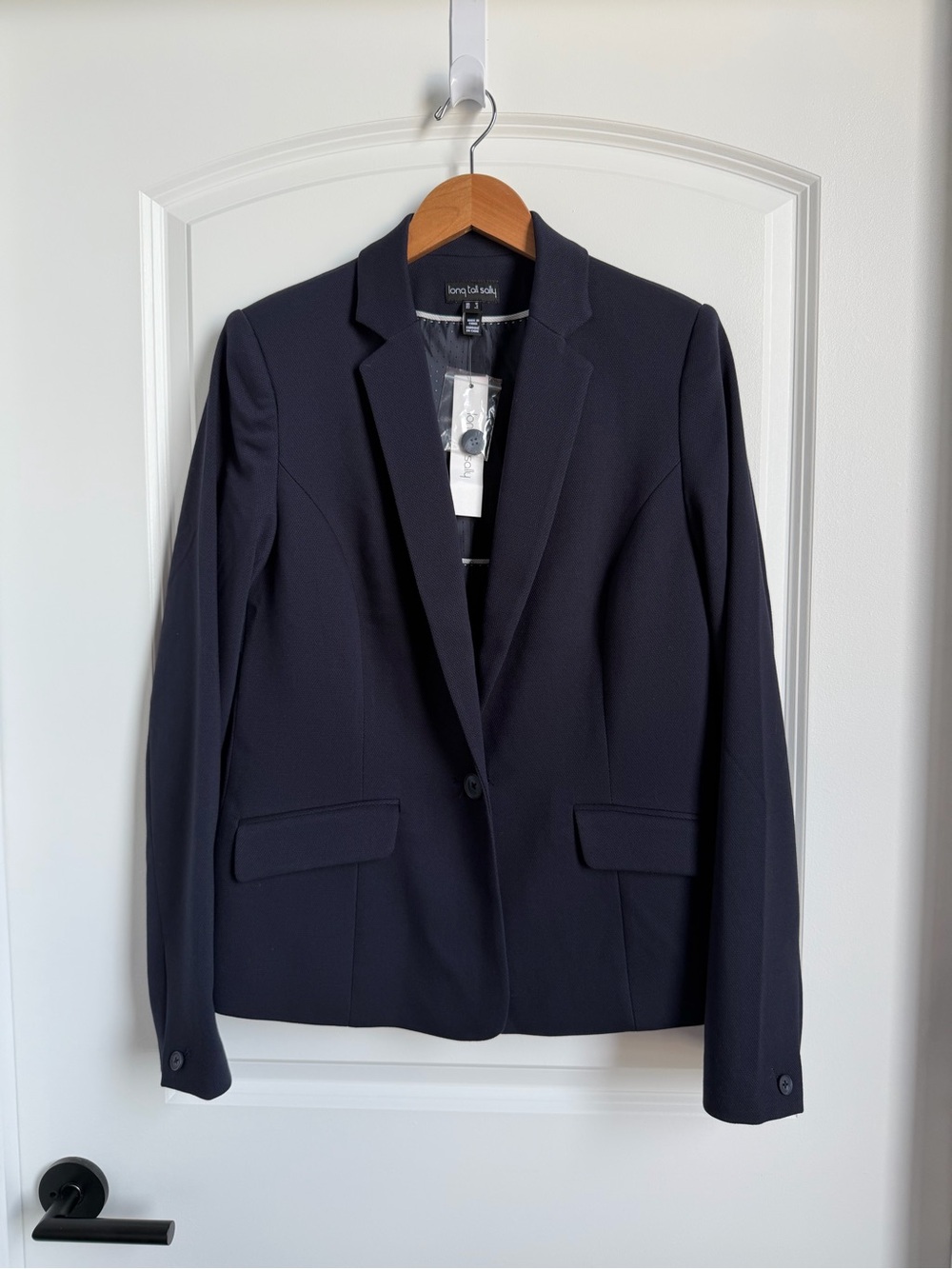 Long Tall Sally Navy Textured Single-Button Blazer